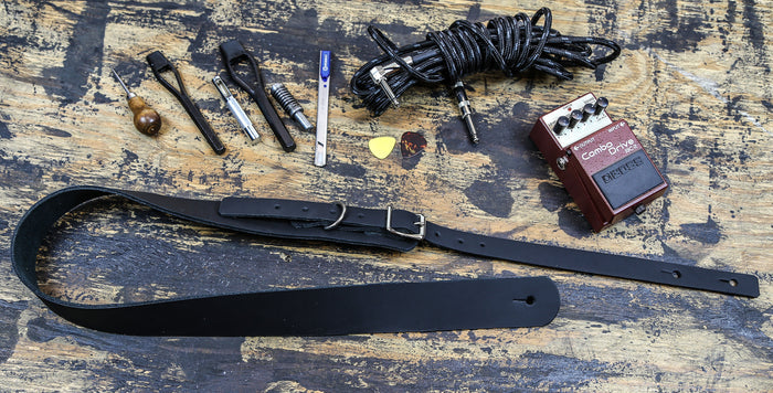 1 3/4" Black Cowhide Buckle Guitar Strap