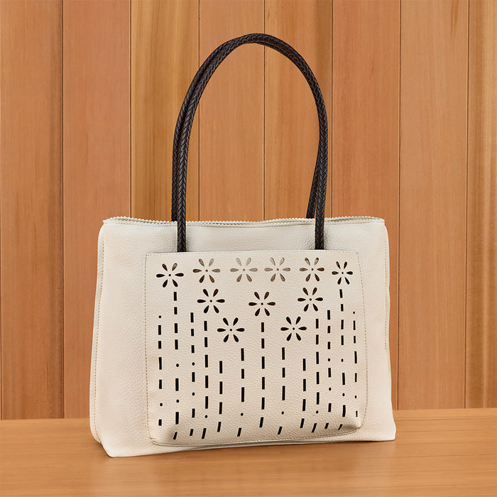 22 Tote Vegan Leather Flower Zip Tote Handbag with Pockets