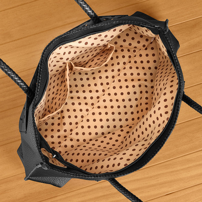 22 Tote Vegan Leather Flower Zip Tote Handbag with Pockets