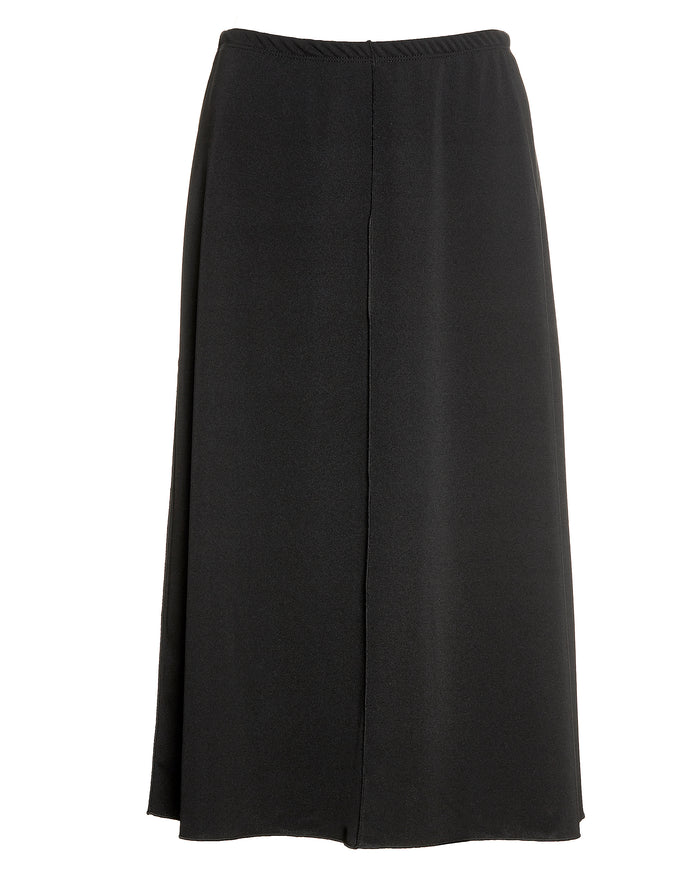 27" Lined Elastic Waist Crepe Skirt with Exposed Center Seam Black