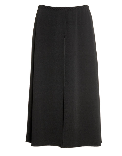 27" Lined Elastic Waist Crepe Skirt with Exposed Center Seam Black