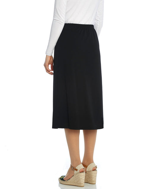 Black lined elastic waist straight matte jersey skirt