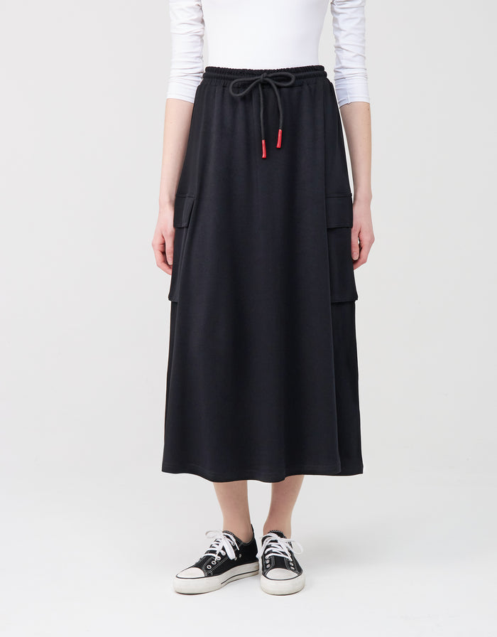 Jersey Skirt with Elastic Drawstring Waist and Cargo Pockets