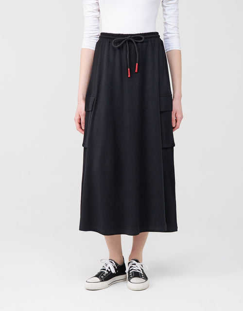 Jersey Skirt with Elastic Drawstring Waist and Cargo Pockets