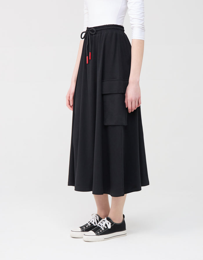 Jersey Skirt with Elastic Drawstring Waist and Cargo Pockets