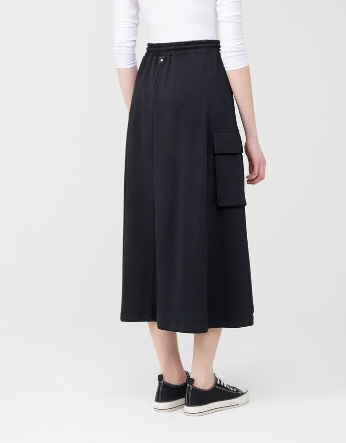 Jersey Skirt with Elastic Drawstring Waist and Cargo Pockets