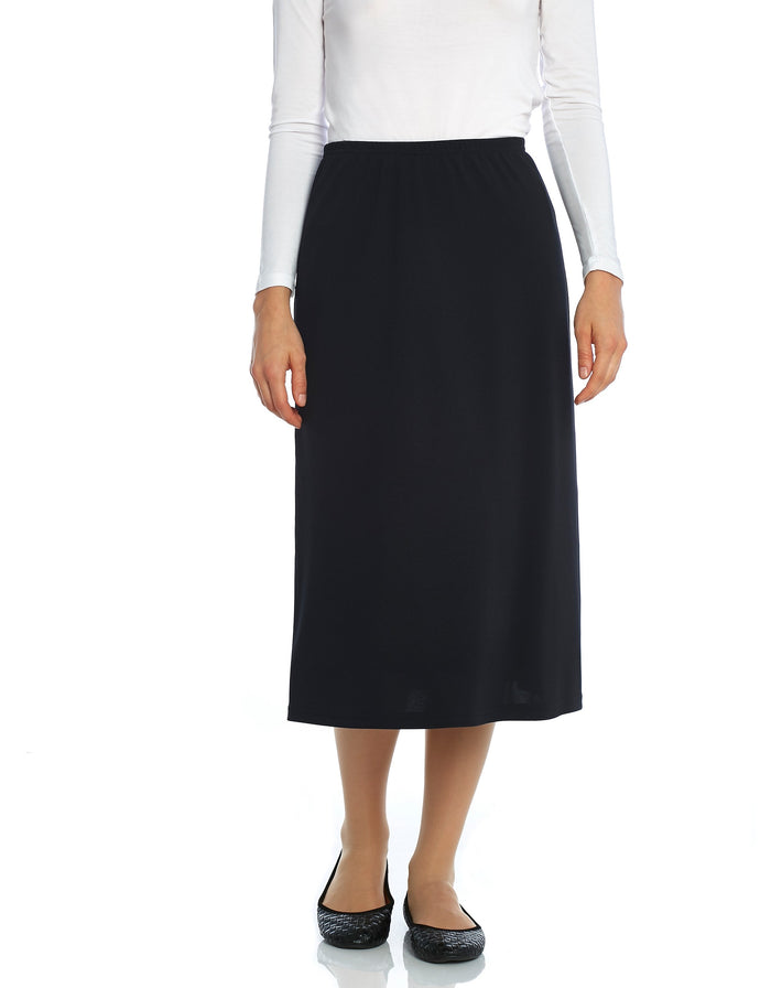 Lined Elastic Waist Straight Matte Jersey Skirt Black