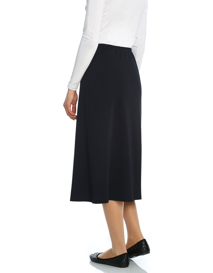 Lined Elastic Waist Straight Matte Jersey Skirt Black