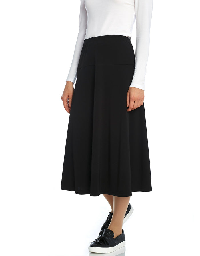 Lined Flare Yoke Skirt Black