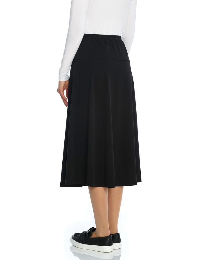 Lined Flare Yoke Skirt Black