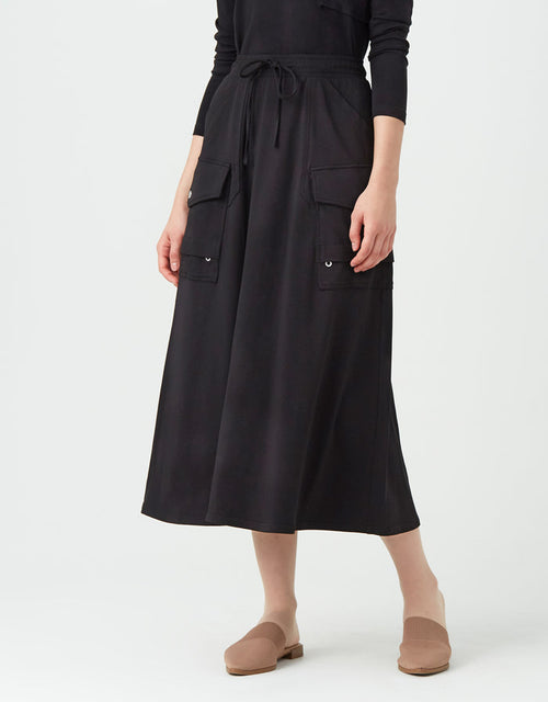 Jersey Multi Pocket Aline Skirt with Drawstring Waist Black