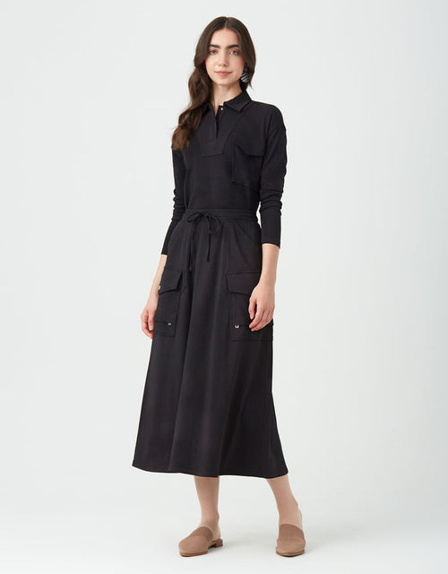 Jersey Multi Pocket Aline Skirt with Drawstring Waist Black