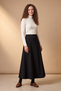Black A-line maxi skirt with wide waistband