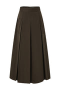 Dark Brown A-Line Midi Skirt With Pockets