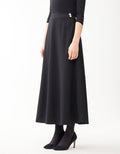 Lined Twill Skirt with Side Zipper and Silver Button Detail