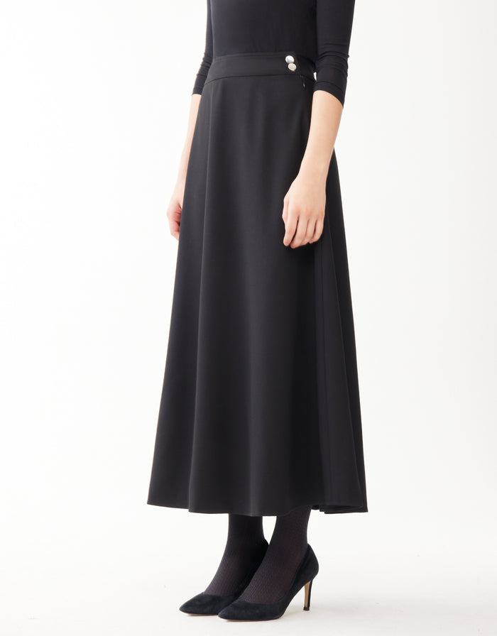 Lined Twill Skirt with Side Zipper and Silver Button Detail