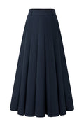 Navy Pleated A-Line Midi Skirt