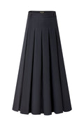 Navy Pleated Midi Skirt With Belt Loops