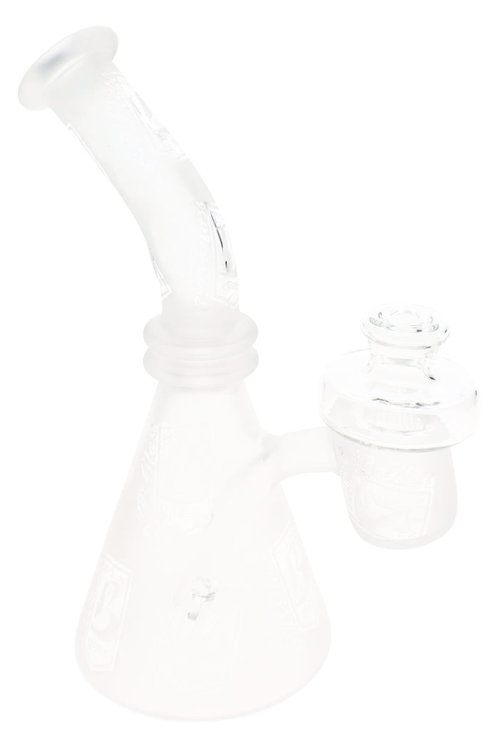6B Glass frosted mini dab rig with directional carb cap for a compact concentrate setup