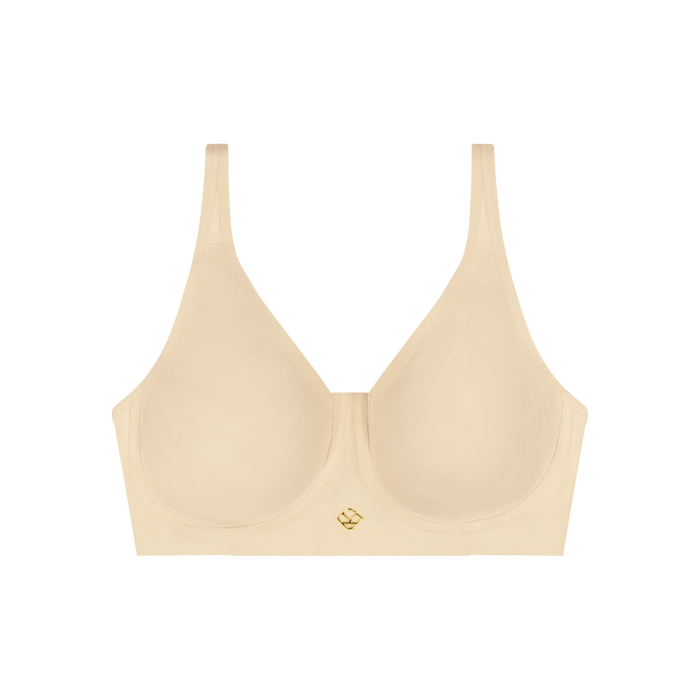 Light nude cotton bra with wide straps and rounded full cups
