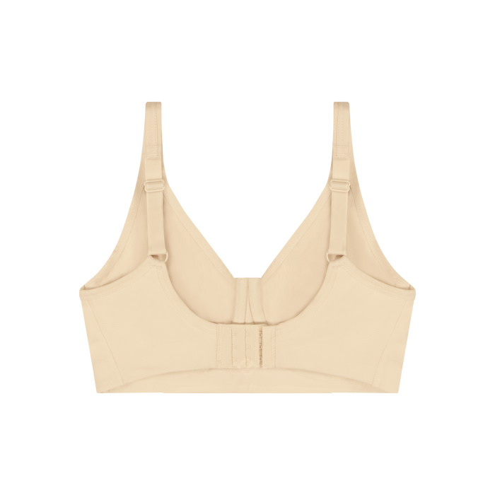 Light nude cotton bra with adjustable straps and front hook-and-eye closure