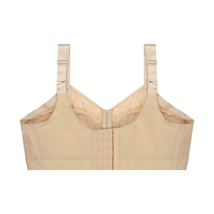 Nude minimizer bra with wide elastic straps and front panel