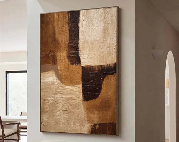 Brown and Beige Geometric Wabi Sabi Oversized Painting Abstract Wall Decor