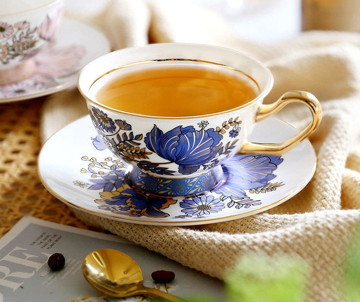 Afternoon British Tea Cups, Unique Iris Flower Tea Cup and Saucer in Gift Box, Elegant Ceramic Coffee Cups, Royal Porcelain Tea Cup Set-Paintingforhome