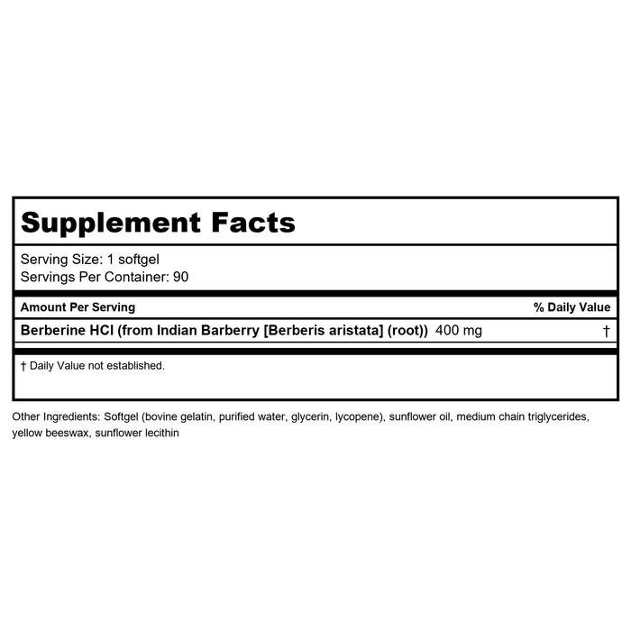 Apex Energetics Glycoberine Active 90 Capsules - K127 - Supplement Facts panel