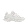 Women’s white leather dad sneakers with lace-up front and chunky sole