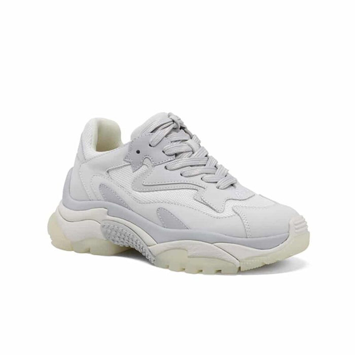 Women’s leather low-top sneakers, off-white with cushioned midsole and lace-up front
