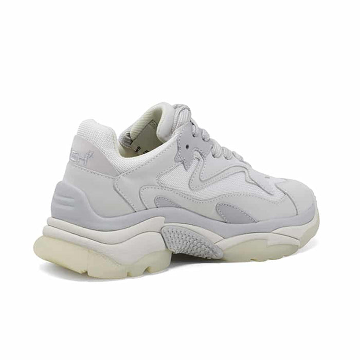 Women’s leather low-top sneakers, off-white with heel collar and textured side panel