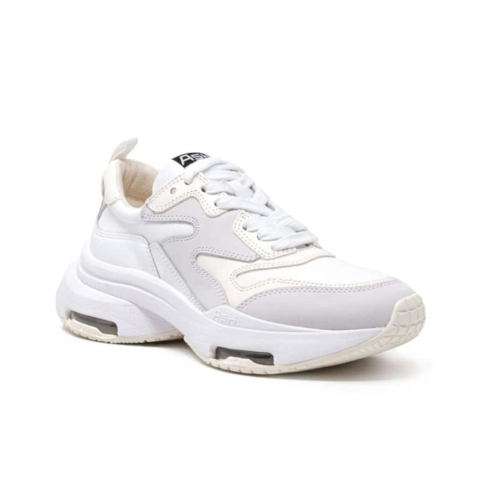 White women’s lace-up sneaker with chunky sole and padded collar
