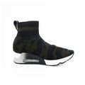 Camo knit sock sneaker boot with black ankle cuff and white air sole
