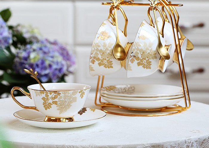 Beautiful British Tea Cups, Traditional English Tea Cup and Saucer, Porcelain Tea Cup Saucer Set, Elegant Ceramic Coffee Cups-Paintingforhome