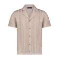 Beige short-sleeve shirt with button details on a white background
