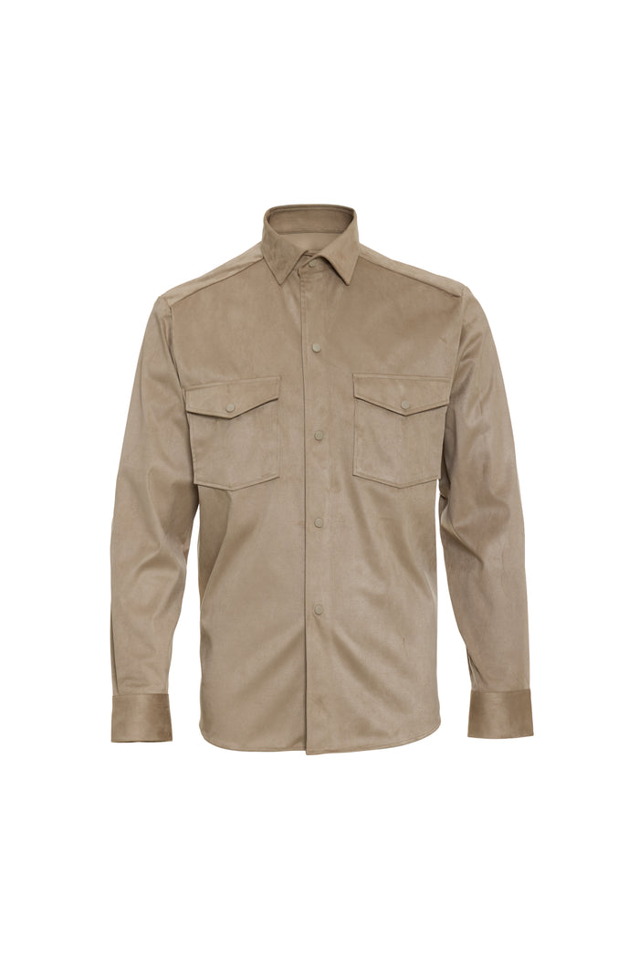 Beige Suede Shirt Jacket