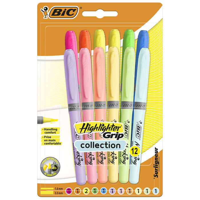 BIC Grip Highlighter Pastel Assorted Set of 12 by BIC at Cult Pens