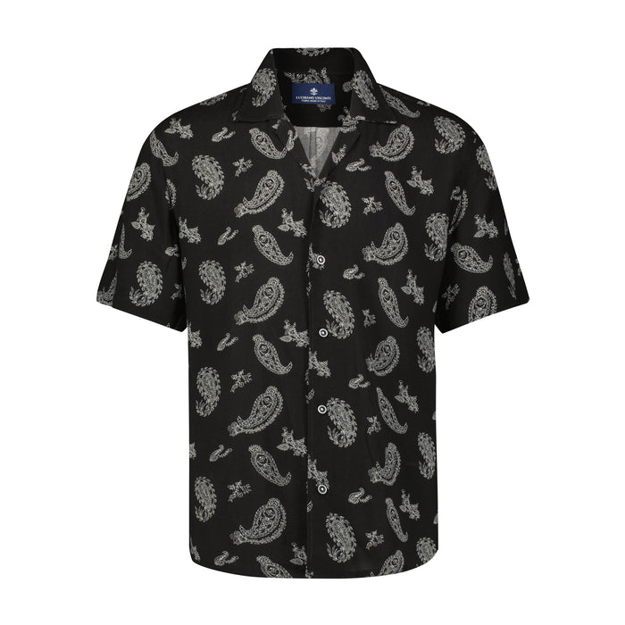 Black and White Paisley Print Short Sleeve Shirt
