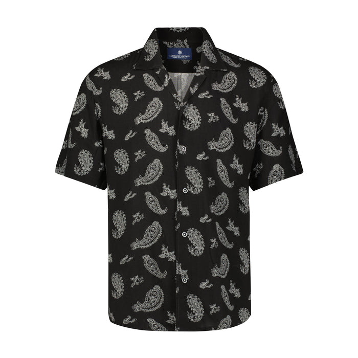 Black and White Paisley Print Short Sleeve Shirt