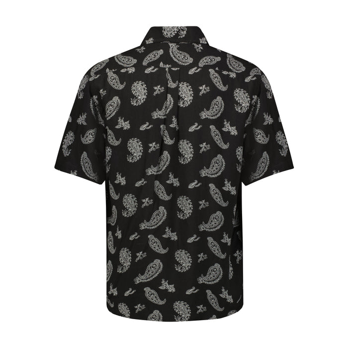 Black and White Paisley Print Short Sleeve Shirt