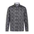Black, Blue, and Tan Abstract Print Long Sleeve Shirt