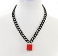 Black Chain Red Square Pad Lock Choker