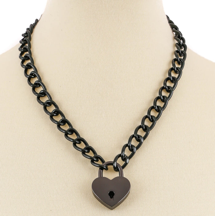 Black Heart Padlock Black Chain Pad Lock Choker