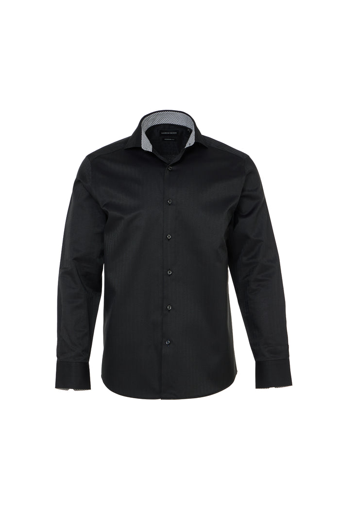Black Herringbone Dress Shirt