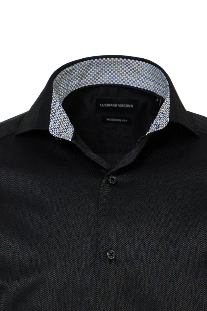 Black Herringbone Dress Shirt