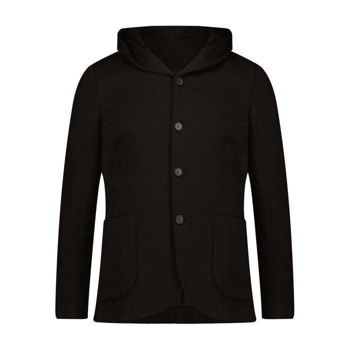 Black Knit Hooded Button Sport Coat