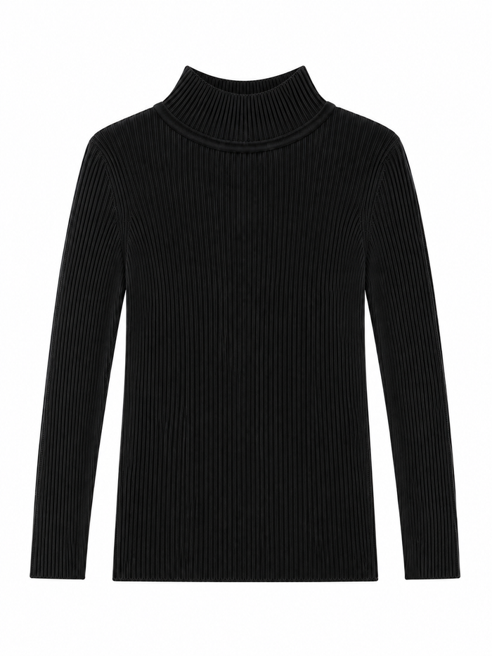 Black ribbed mock turtleneck sweater for toddlers, kids and preteens.