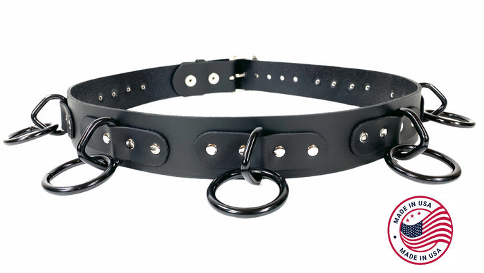 Black Ring Bondage Belt Genuine Leather