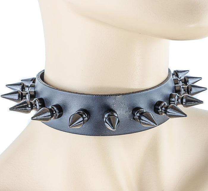 Black Spikes on Black Leather Choker